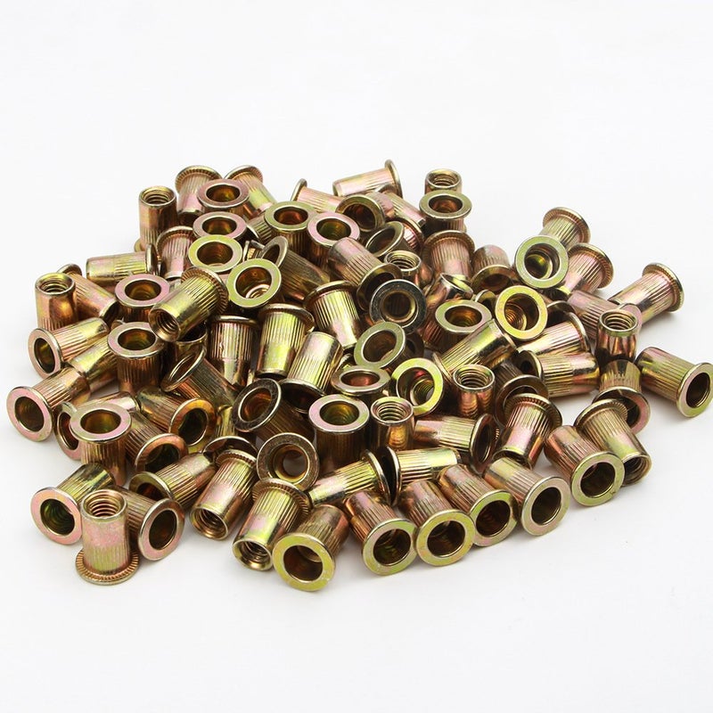 LOKMAN Rivet Nut, LOKMAN 100 Pieces 8-32UNC Carbon Steel Flat Head Rivnut Threaded Insert Nut, Knurled Body (8/32'') - Image 3